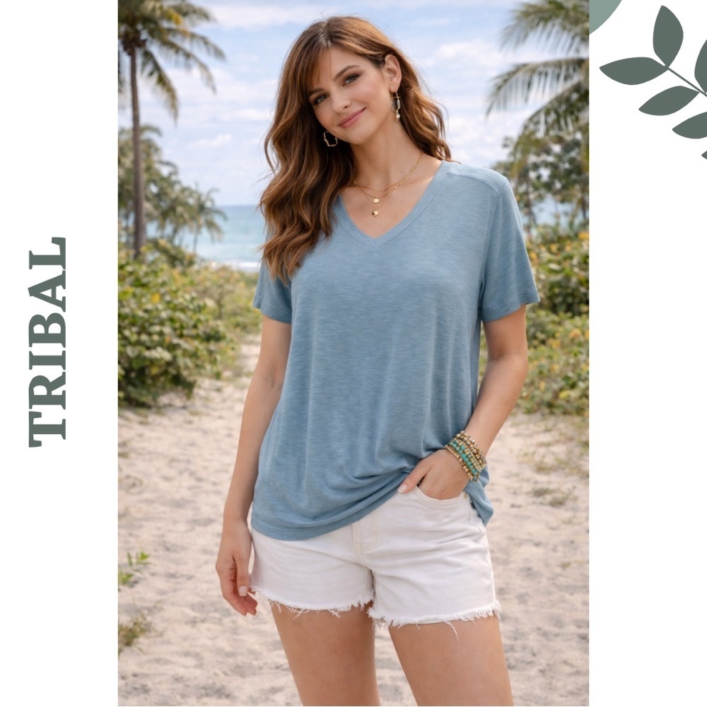 Tribal Blue Haze V-Neck Tee NWT Soft Stretch Extra Small XS